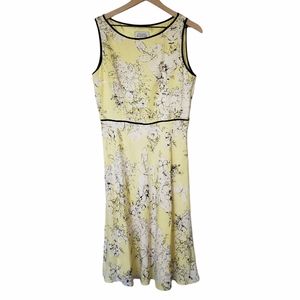 Adrianna Papell Yellow Floral Dress Sleeveless Linen Blend Lined. Size